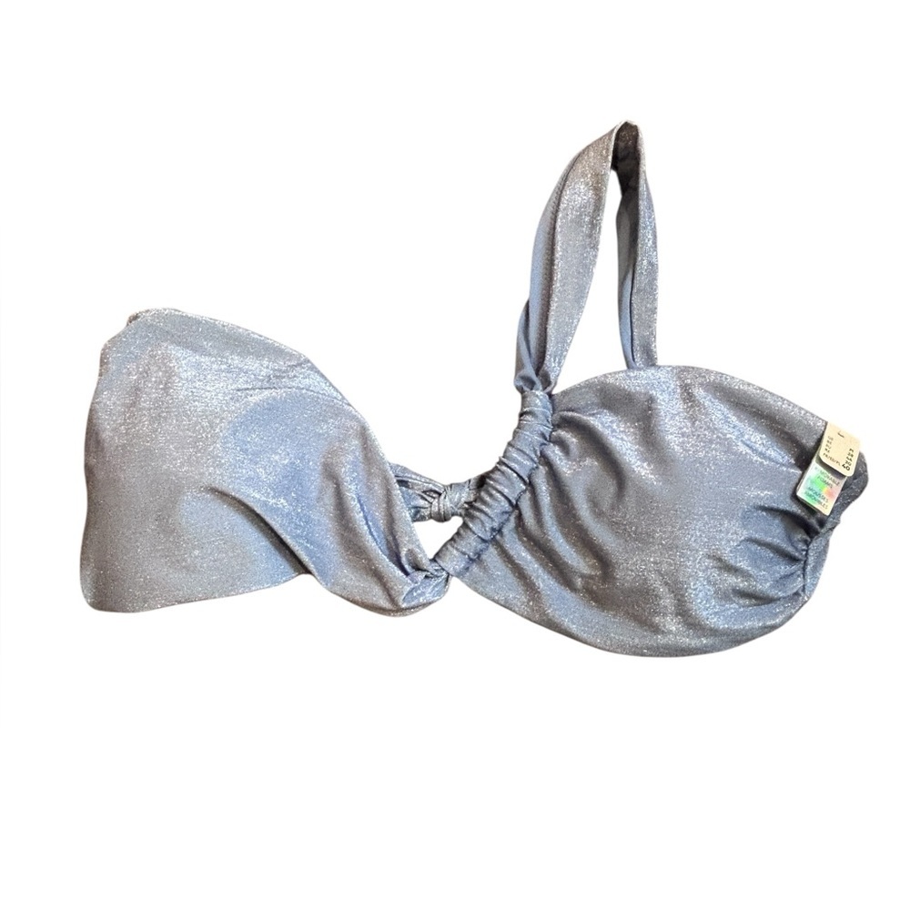 Etam Shimmery Blue Bandeau Bikini Top Tie Front Size M NWT